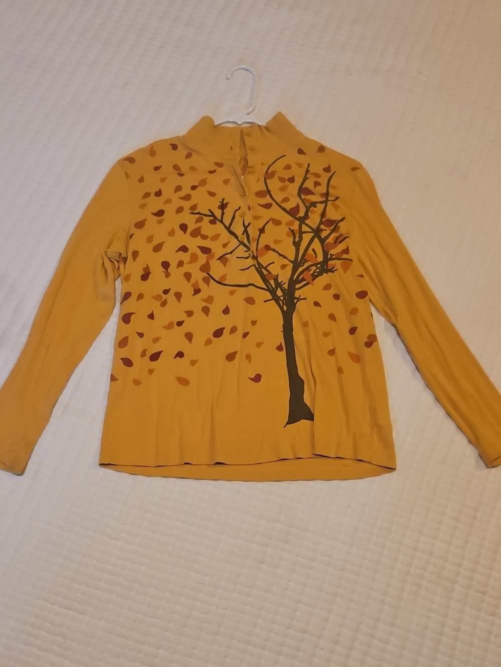 Northcrest Mustard Yellow Long Sleeve Top with Leaf & Branch Print